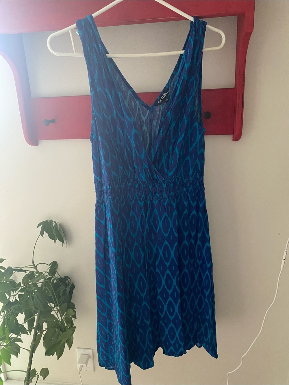 George Blue Patterned Sleeveless V-Neck Dress Ladies Summer Clothes